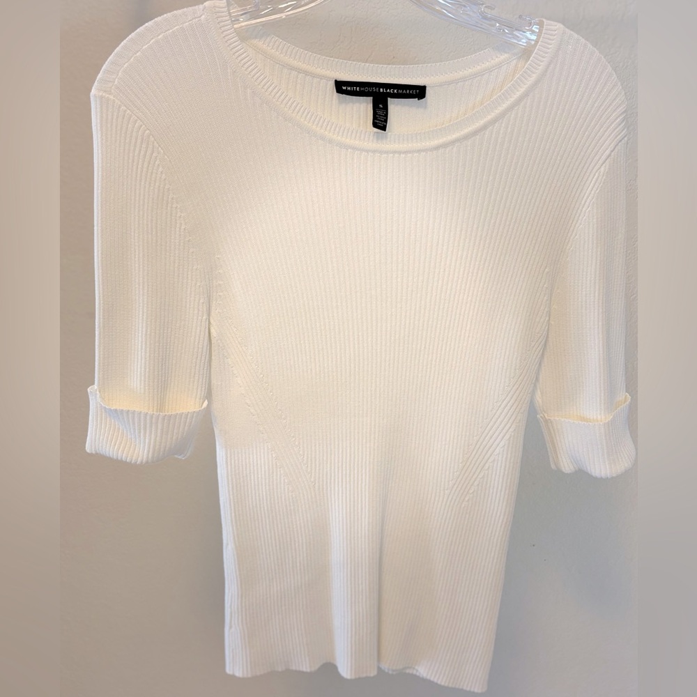 White House Black Market Elbow-Sleeve Ribbed Top